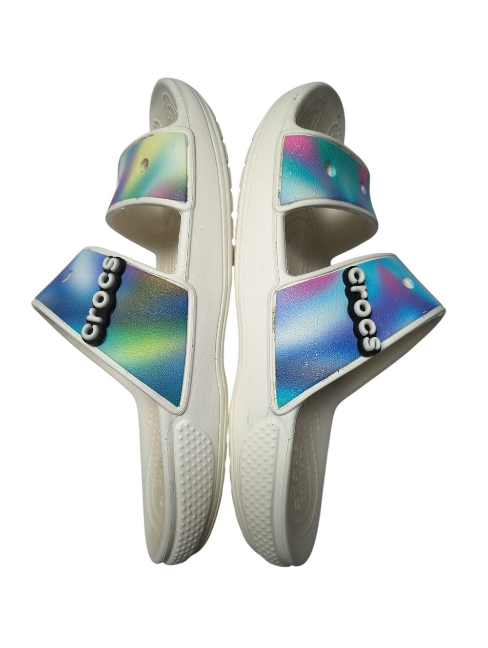 Crocs Classic Sandals Featuring A Vibrant Tie-dye Graphic In Straps Size 8 - Picture 4 of 7